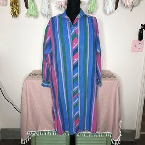 Vtg Buzz About Womens Striped Button Front Shirt Tunic Dress Multicolor Medium